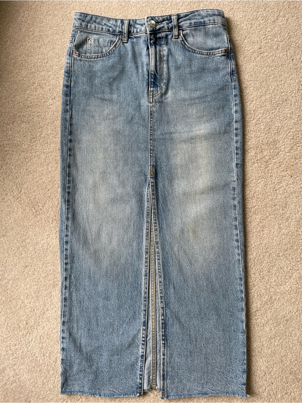 Stradivarius Light Wash Denim Maxi Skirt Size 4 Split